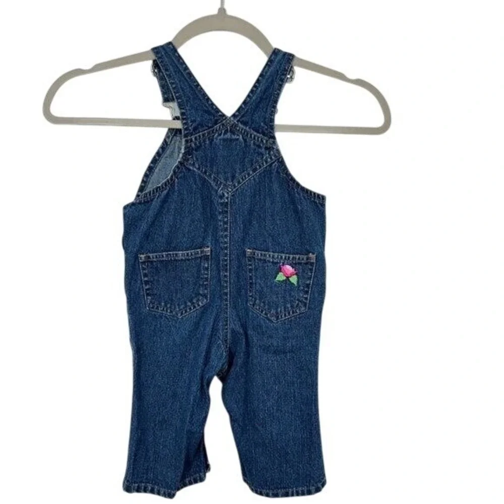 Vintage Old Navy Floral Embroidered Denim Jean‎ Overalls Baby Girls Size 6-12 M